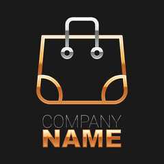 Line Paper shopping bag icon isolated on black background. Package sign. Colorful outline concept. Vector