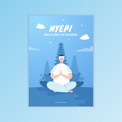 Balinese prayer man for happy Bali's day of silence poster illustration design