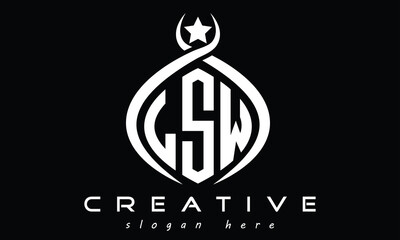 LSW three-letter monogram curved initial logo design, geometric minimalist oval modern creative logo, vector template