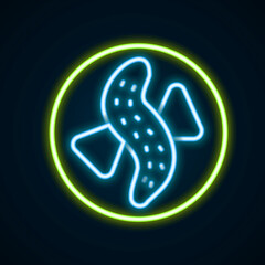 Glowing neon line Served cucumber on a plate icon isolated on black background. Marine food. Colorful outline concept. Vector