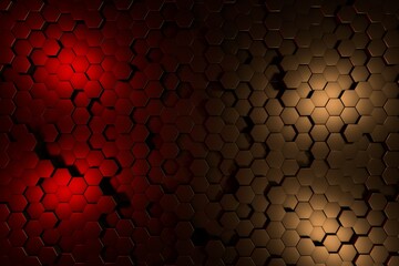 Honeycomb neon light 3D background abstract minimalistic texture with many rows of volumetric shapes of hexagons lying in the light. Animation. Mobile briquette wall.