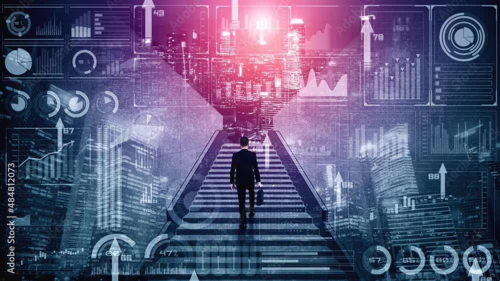 Poster loopable video of business growth potential concept with virtual graphic . businessman with report c