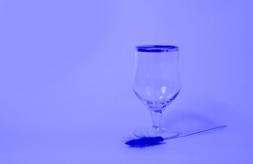 An empty wine glass and a bouquet of dried lagurus flowers