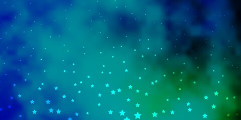 Dark Blue, Green vector background with small and big stars. Shining colorful illustration with small and big stars. Pattern for websites, landing pages.