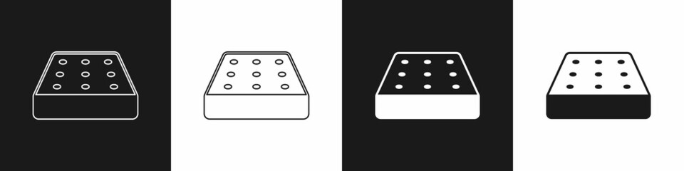 Set Mattress icon isolated on black and white background. Padded comfortable sleeping bed mattress. Vector