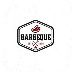 barbeque logo template with meat premium vector