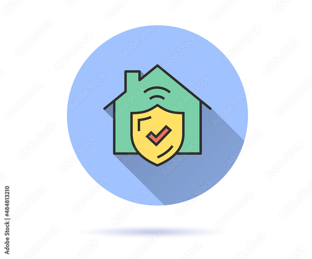 Poster security home icon with long shadow for graphic and web design.