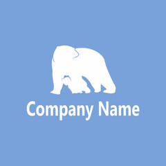 animal logo, snow bear walking with cubs