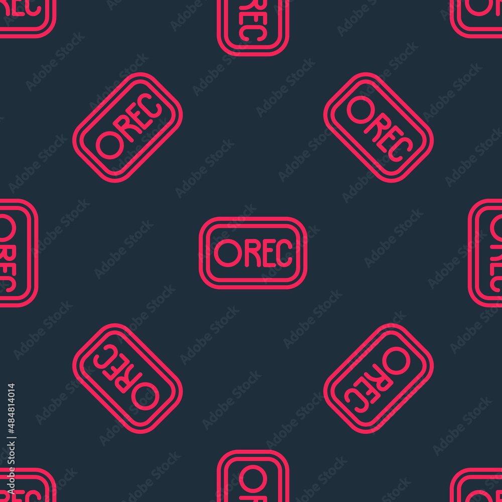 Poster red line record button icon isolated seamless pattern on black background. rec button. vector