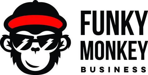 Funny monkey with hat and glasses logo template