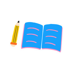Notebook and pencil vector illustration in flat color design