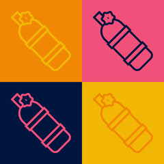 Pop art line Aqualung icon isolated on color background. Oxygen tank for diver. Diving equipment. Extreme sport. Diving underwater equipment. Vector