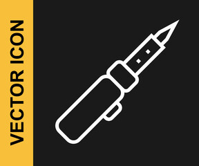 White line Soldering iron icon isolated on black background. Vector