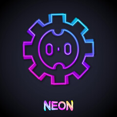 Glowing neon line Electrical outlet icon isolated on black background. Power socket. Rosette symbol. Vector