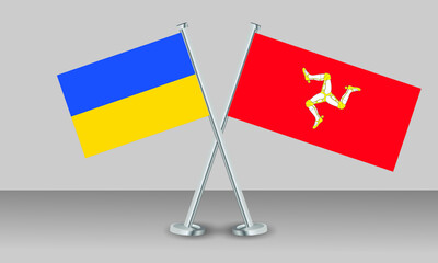 Crossed flags of Ukraine and Isle of Man. Official colors. Correct proportion. Banner design
