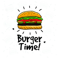 fast food burger time illustration premium vector