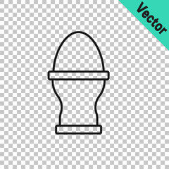 Black line Chicken egg on a stand icon isolated on transparent background. Vector