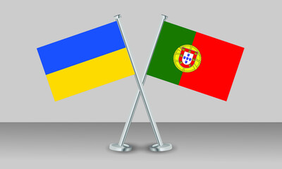 Crossed flags of Ukraine and Portugal. Official colors. Correct proportion. Banner design
