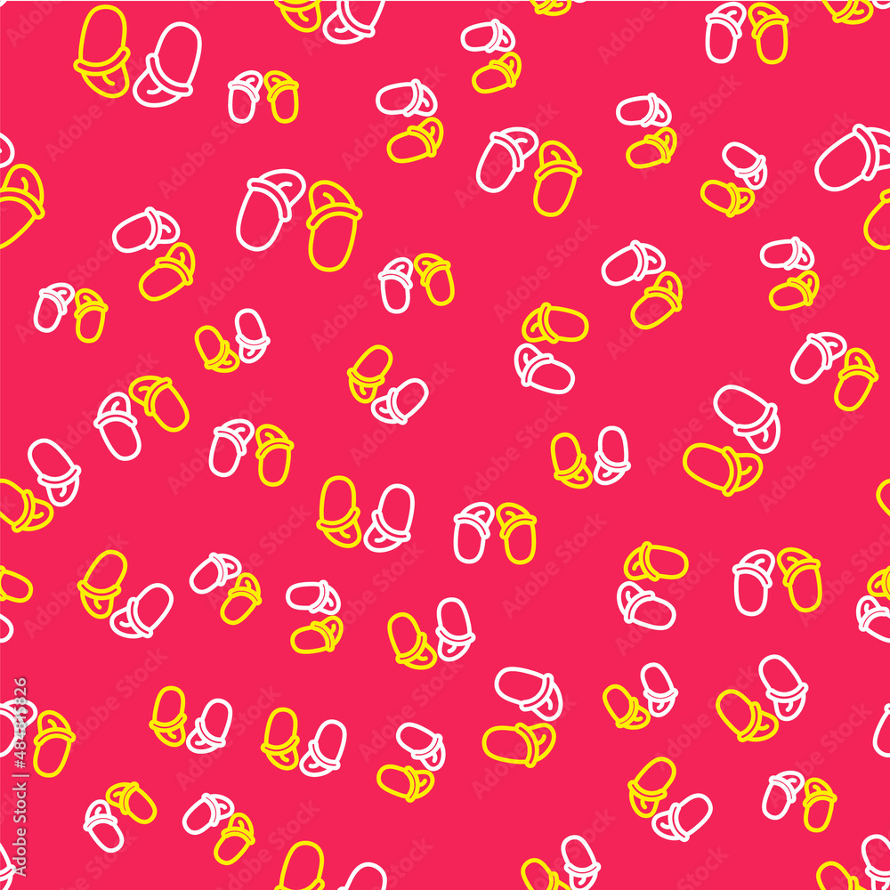 Poster line flip flops icon isolated seamless pattern on red background. beach slippers sign. vector