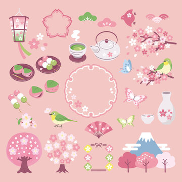 桜と春のお花見イラスト素材セット／文字なし