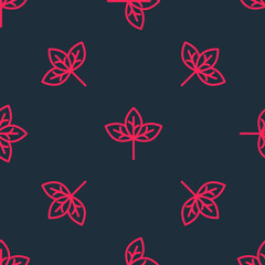 Red line Leaf icon isolated seamless pattern on black background. Leaves sign. Fresh natural product symbol. Vector