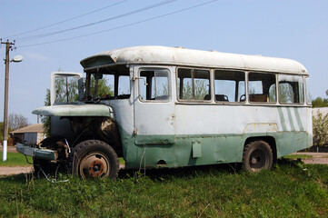 Soviet bus abandoned outdoors. Kiev Region,Ukrane