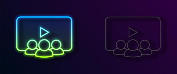 Glowing neon line Online class icon isolated on black background. Online education concept. Vector