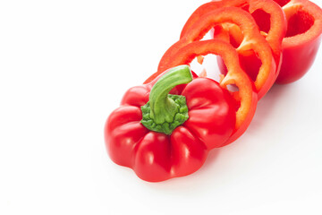 Fresh vegetable close-up. Bulgarian pepper on a white background.
