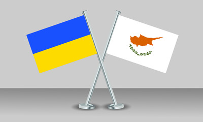 Crossed flags of Ukraine and Cyprus. Official colors. Correct proportion. Banner design
