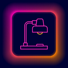 Glowing neon line Table lamp icon isolated on black background. Colorful outline concept. Vector