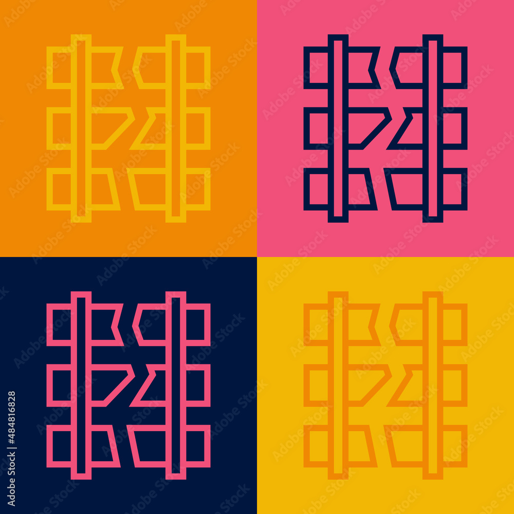 Poster Pop art line Broken or cracked rails on a railway icon isolated on color background. Vector