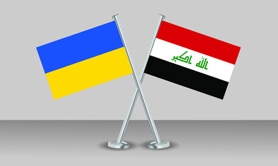 Crossed flags of Ukraine and Iraq. Official colors. Correct proportion. Banner design
