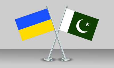 Crossed flags of Ukraine and Pakistan. Official colors. Correct proportion. Banner design
