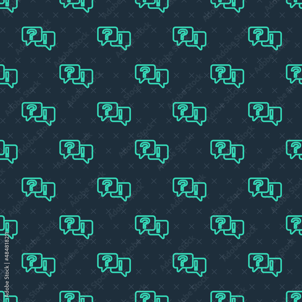 Poster green line speech bubbles with question and answer icon isolated seamless pattern on blue background