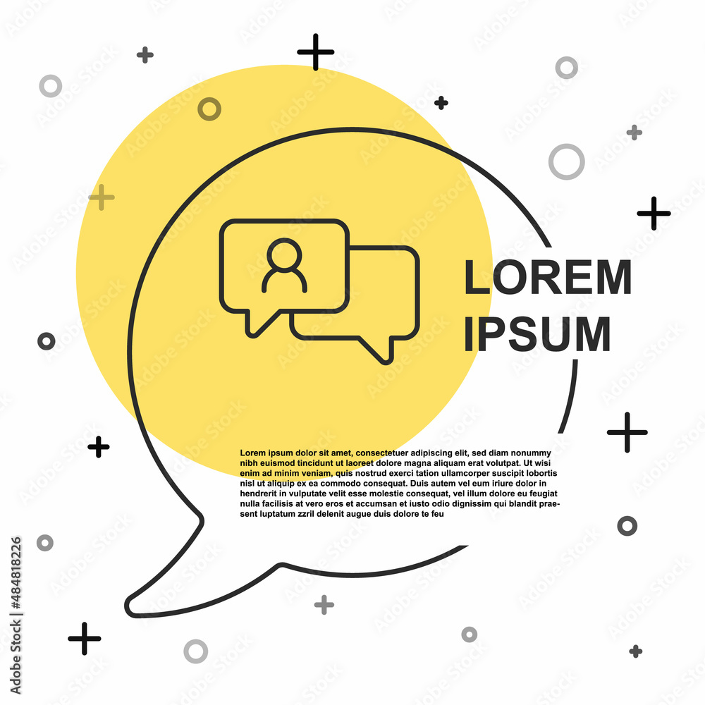 Poster black line speech bubble chat icon isolated on white background. message icon. communication or comm