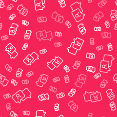 White line Speech bubble chat icon isolated seamless pattern on red background. Message icon. Communication or comment chat symbol. Vector