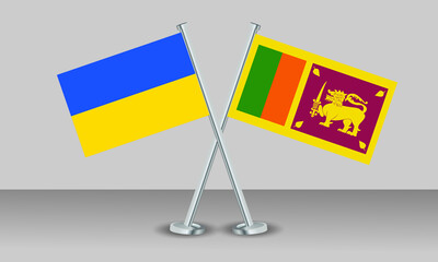Crossed flags of Ukraine and Sri Lanka. Official colors. Correct proportion. Banner design
