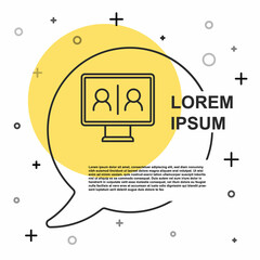 Black line Video chat conference icon isolated on white background. Online meeting work form home. Remote project management. Random dynamic shapes. Vector