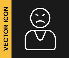 White line Angry customer icon isolated on black background. Vector