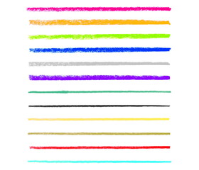 12 handgemalte bunte Linien, Striche und Markierungen in verschiedenen Farben