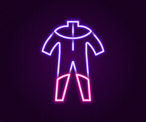 Glowing neon line Wetsuit for scuba diving icon isolated on black background. Diving underwater equipment. Colorful outline concept. Vector