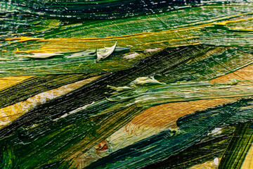 Smears of yellow, green and black oil paint