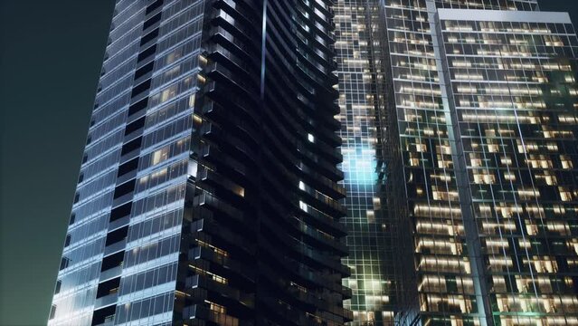 Night architecture of skyscrapers with glass facade