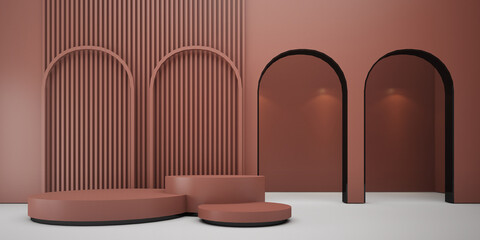 3D Rendering repeatition of  curve lines makes space for product background 