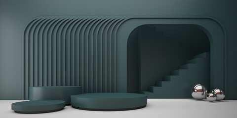 3D Rendering repeatition of  curve lines makes space for product background 