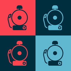 Pop art Ringing alarm bell icon isolated on color background. Alarm symbol, service bell, handbell sign, notification symbol. Vector
