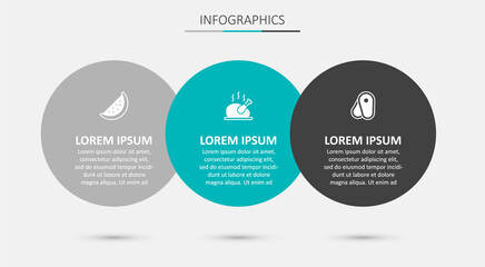 Set Roasted turkey or chicken, Watermelon and Steak meat. Business infographic template. Vector