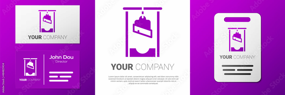 Aufkleber logotype guillotine medieval execution icon isolated on white background. logo design template eleme