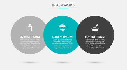Set Cooking pot on fire, Cutting board and whisk with bowl. Business infographic template. Vector