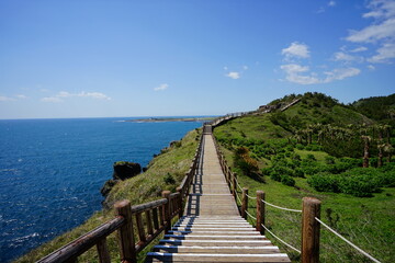 Fototapeta na wymiar fascinating walkway at a seaside cliff